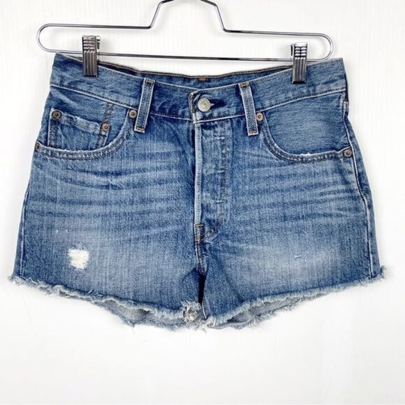 Levi's 501 Distressed Cut-Off Denim Shorts high rise 25 - Picture 1 of 9